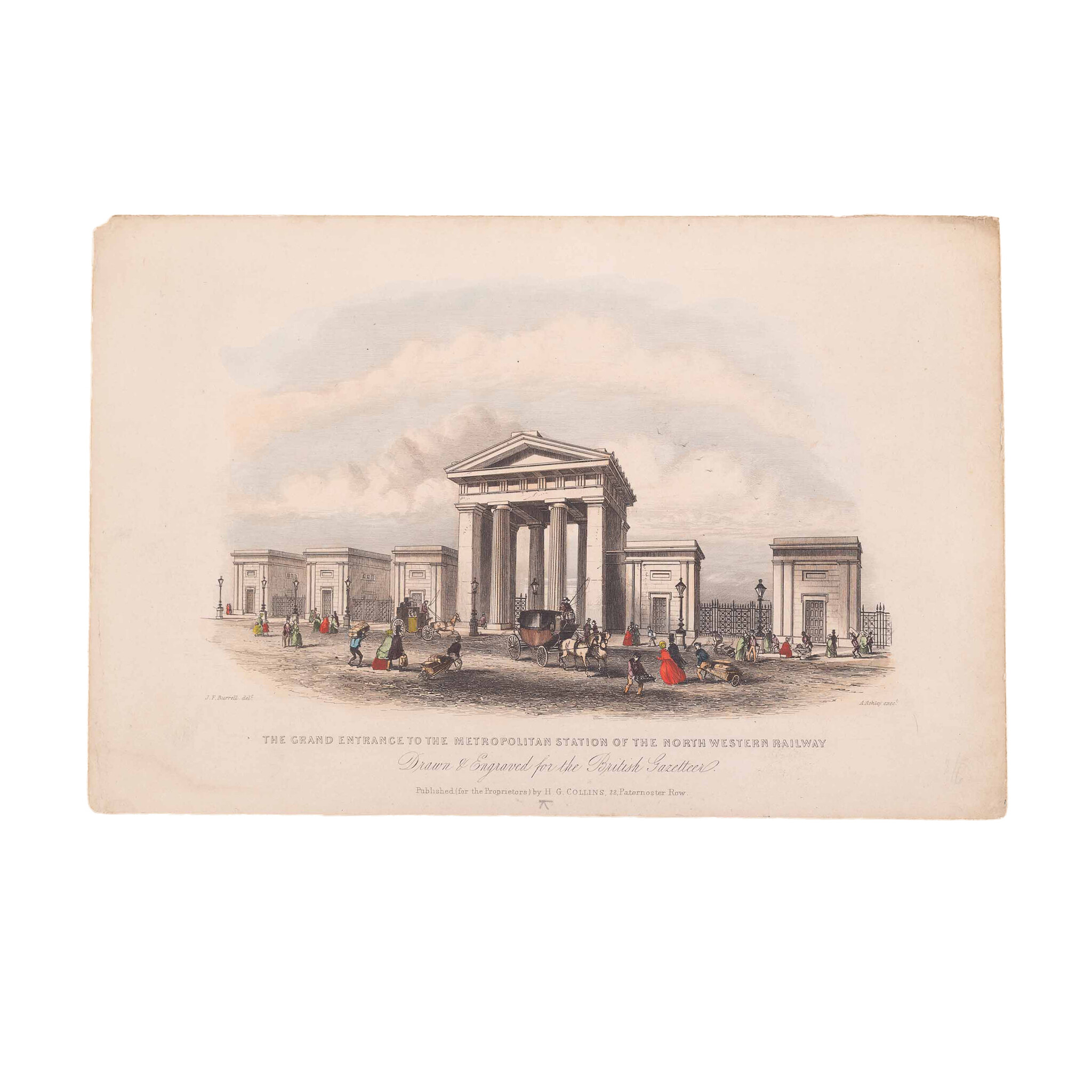 Prent 'The Grand Entrance to the Metropolitan Station of the North Western Railway', ca. 1840