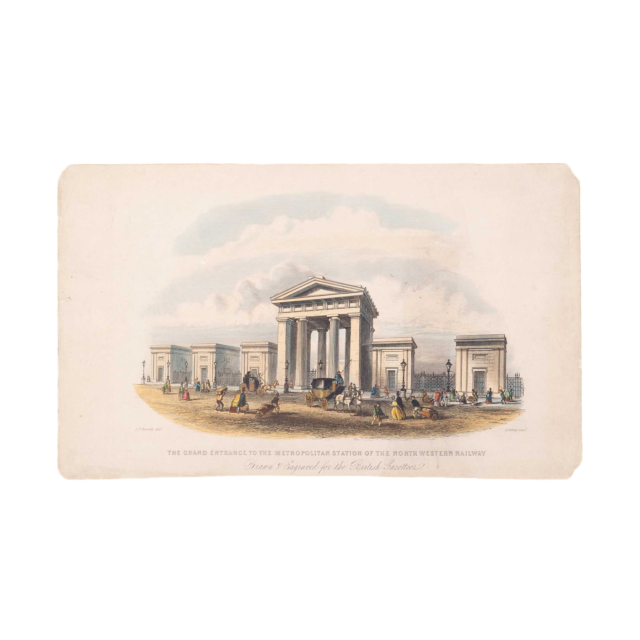 Prent 'The Grand Entrance to the Metropolitan Station of the North Western Railway', ca. 1840