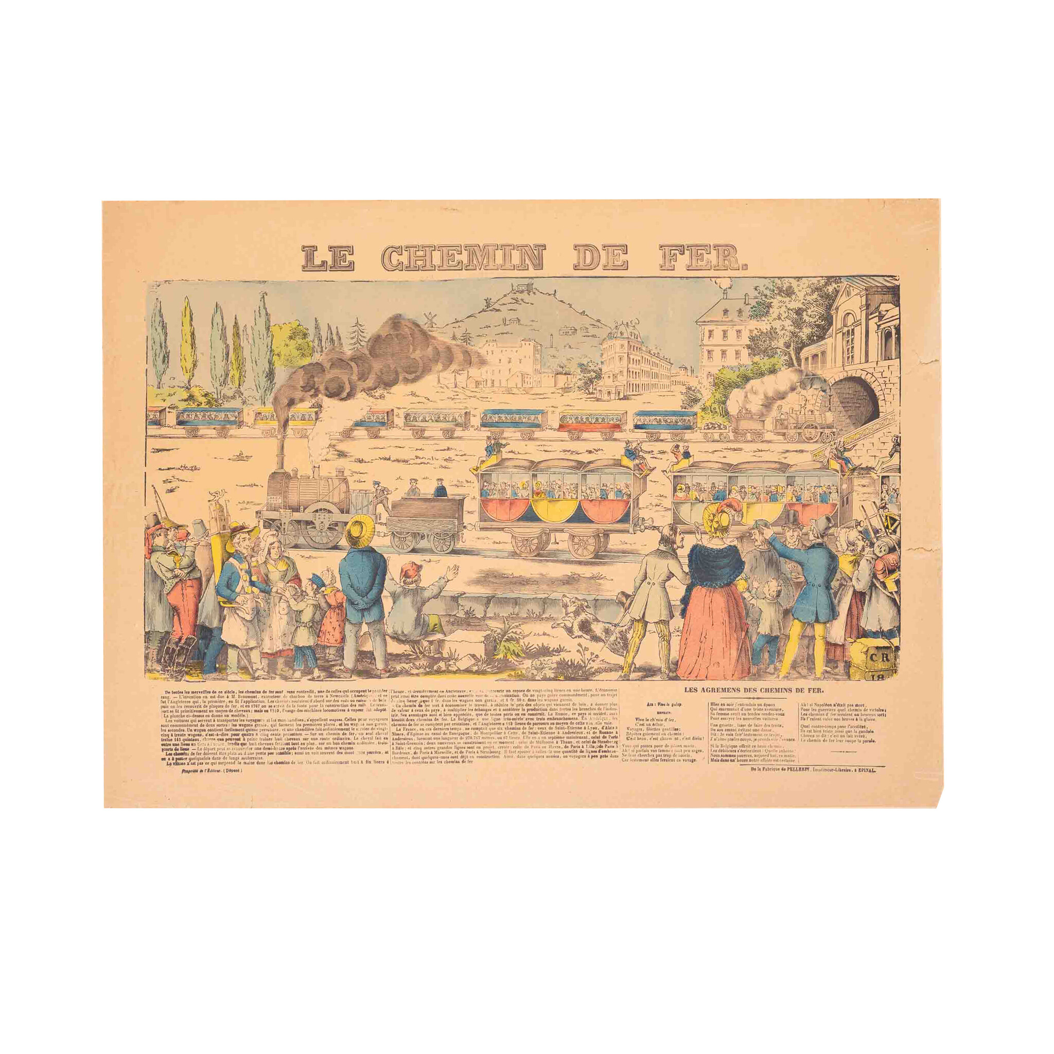 Centsprent 'Le chemin de fer' gemaakt door Pellerin, uitgegeven door Épinal. Datering: circa 1840.