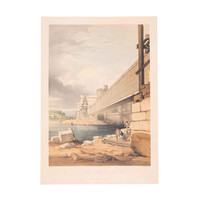 Prent 'Conway Tubular Bridge, with the Preparation for raising the Second Tube'