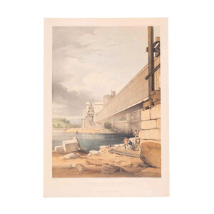 Spoorwegmuseum Print 'Conway Tubular Bridge, with the Preparation for raising the Second Tube'