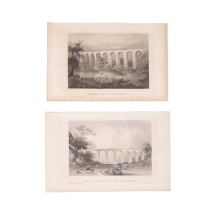 Spoorwegmuseum Two prints of a railway bridge in America, circa 1838, 1850