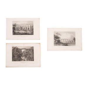 Spoorwegmuseum Drie prenten van een spoorwegbrug in Amerika