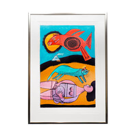 Corneille, 'Femme avec chat et oiseau'