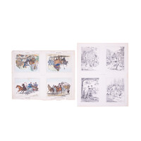 Two prints depicting four 19th century scenes