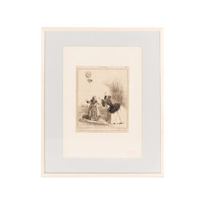 Spoorwegmuseum Spotprent 'Inconvénient des ballons captifs quand leur force n'est pas en rapport avec le poids des enfants'