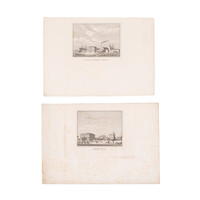 Two prints of railway stations in Prague and Hanover