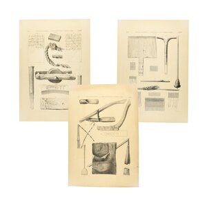Rijksmuseum van Oudheden Lithographs weaving and tools