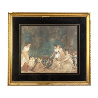 Gezelschap met vrouwen en kinderen in Empire kleding