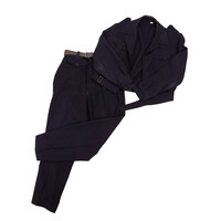 Short navy coat with trousers, size 50