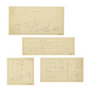 Het Scheepvaartmuseum Four reconstruction drawings of the 'Oseberg ship' (sheet 3, 4, 6, 7)