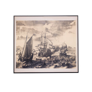 Het Scheepvaartmuseum Reproduction of a print showing ships at sea, Jan Houwens