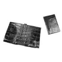 Black clutch bag and notebook