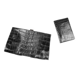 Mystery Museum Black clutch bag and notebook