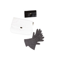 Bag, purse and gloves in black and white