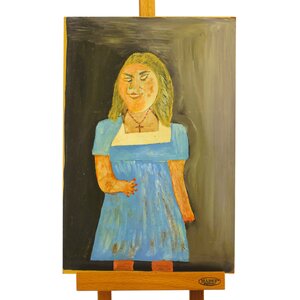 Eindhoven Museum Jan Strijbos, 'Vrouw in blauwe jurk en kruisje om de hals'