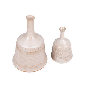 Keramiekmuseum Princessehof Marianna Franken, Two light grey ceramic bells with clappers