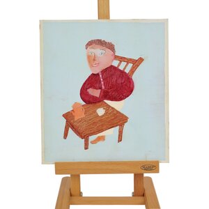 Eindhoven Museum Jan Strijbos, 'Man op stoel aan tafel met koffiepot'