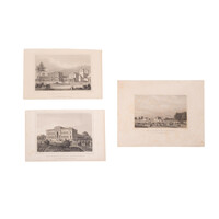 Drie prenten van een treinstation in Duitsland