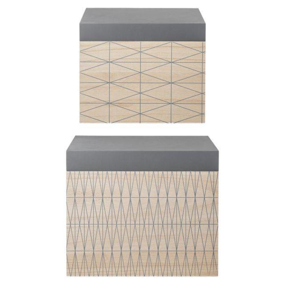 Storage boxes, set of 2 natural / grey