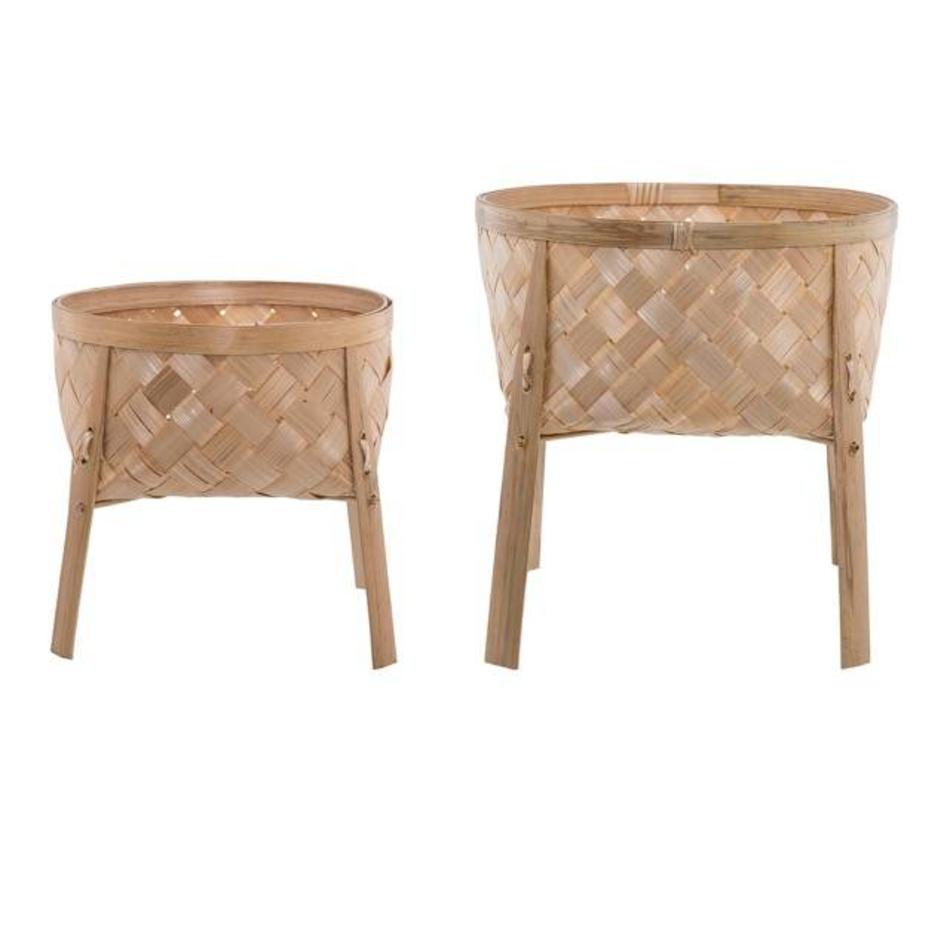 Set of 2 bamboo plant stands natural