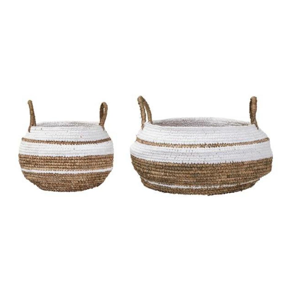 Set of 2 - Raffia baskets - Natural / white