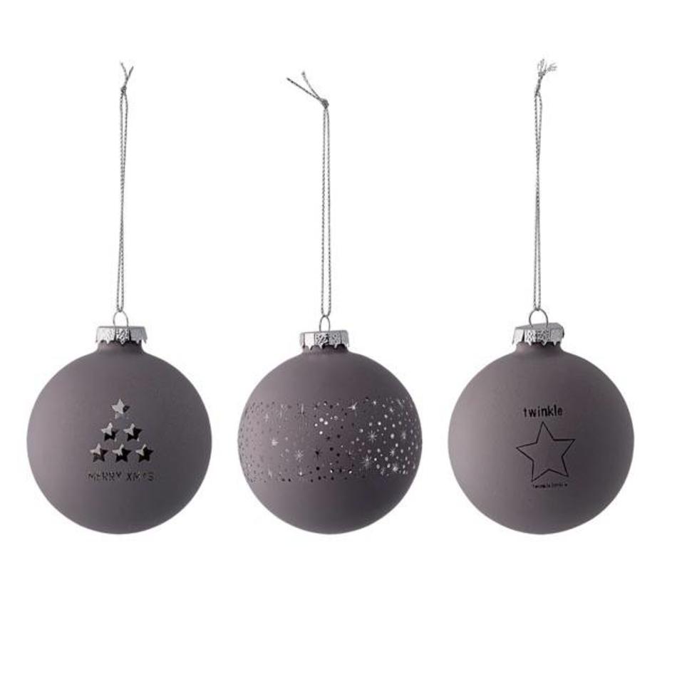 Set of 3 Christmas balls grey / silver