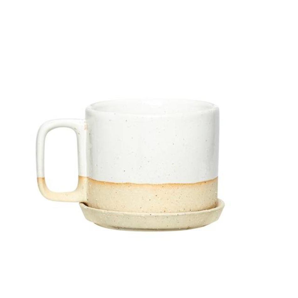 Dipped cup and saucer - Natural white