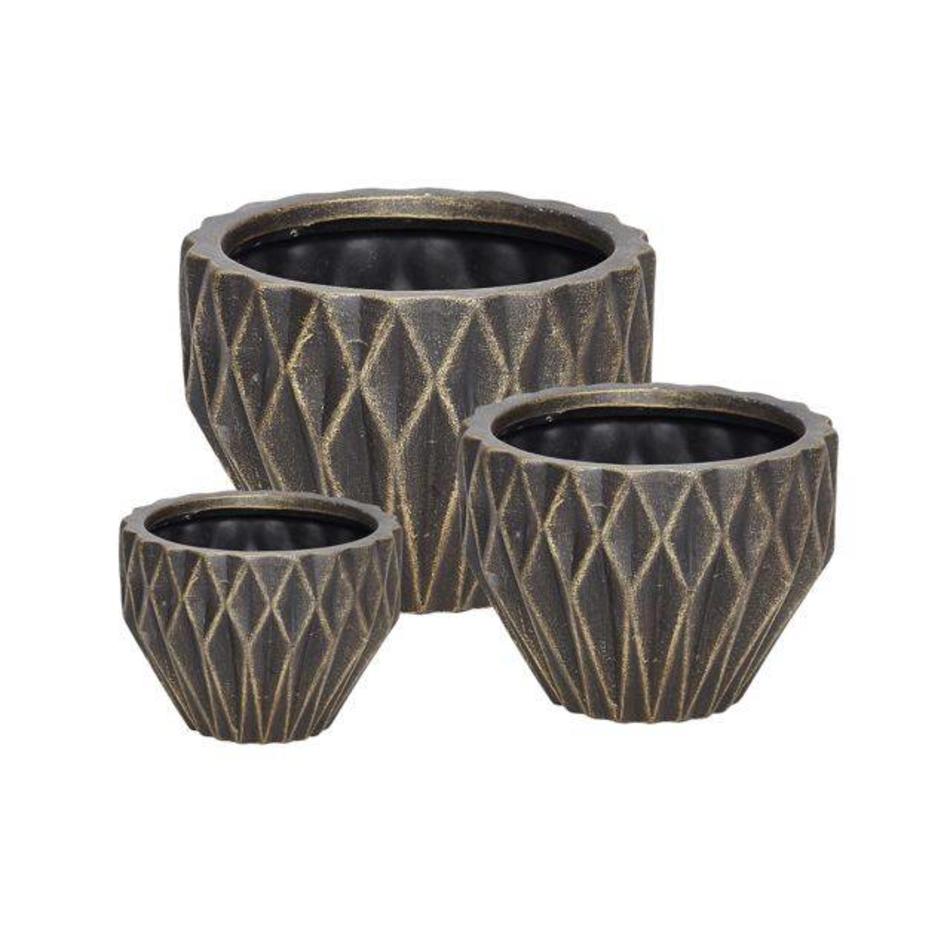 Geometric flowerpot - Black / gold - Medium