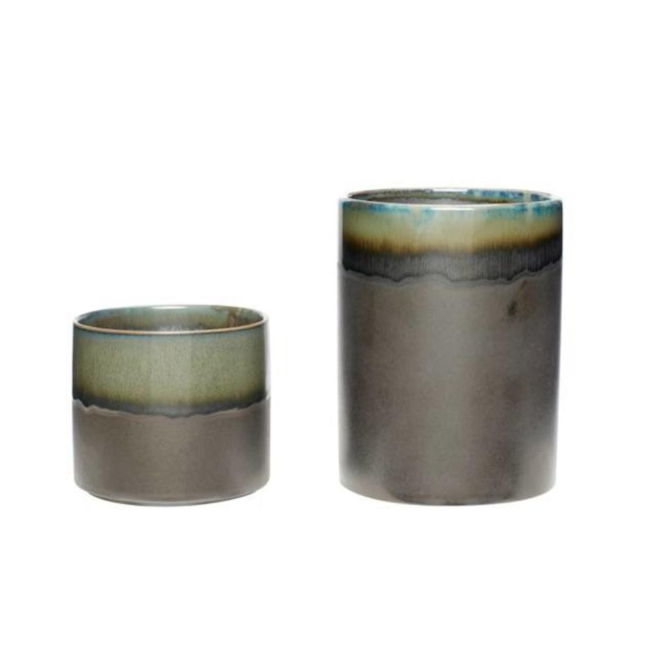 Set of two - Ceramic flower pots - Green / grey