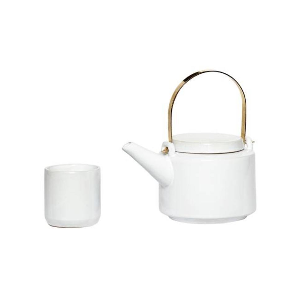 Teapot - Includes 5 mugs - White