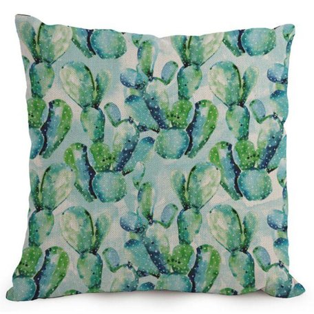 Aquarel kussenhoes cactus groen / ijsblauw