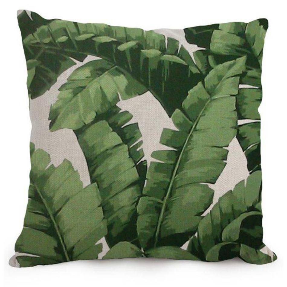 Linen cushion cover banana leaf green