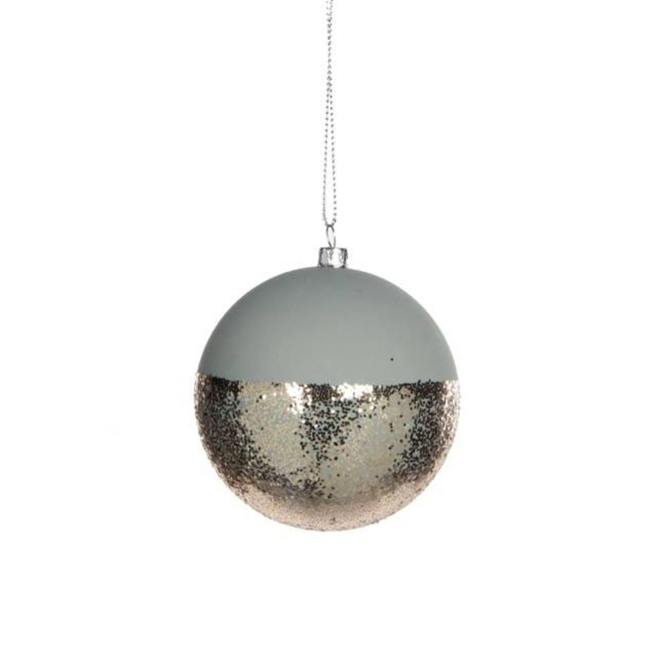 Dipped kerstbal - Groen, goud glitter