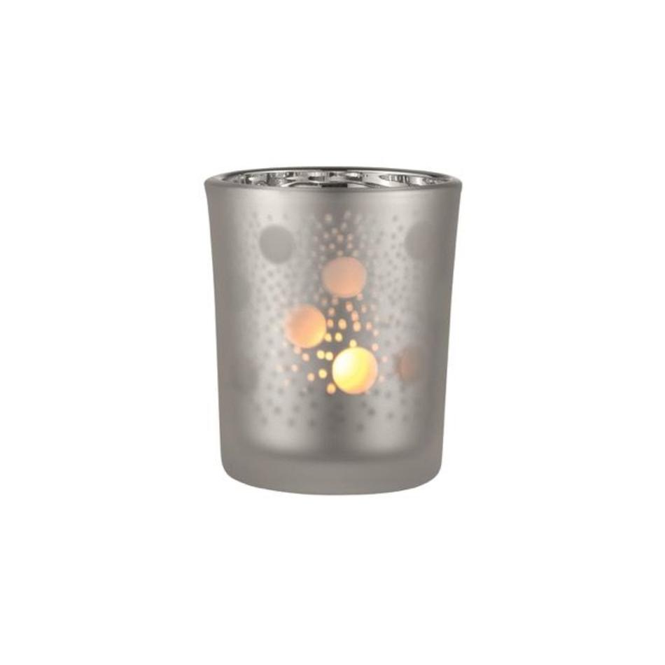 Frosted tealight holder dots grey / silver