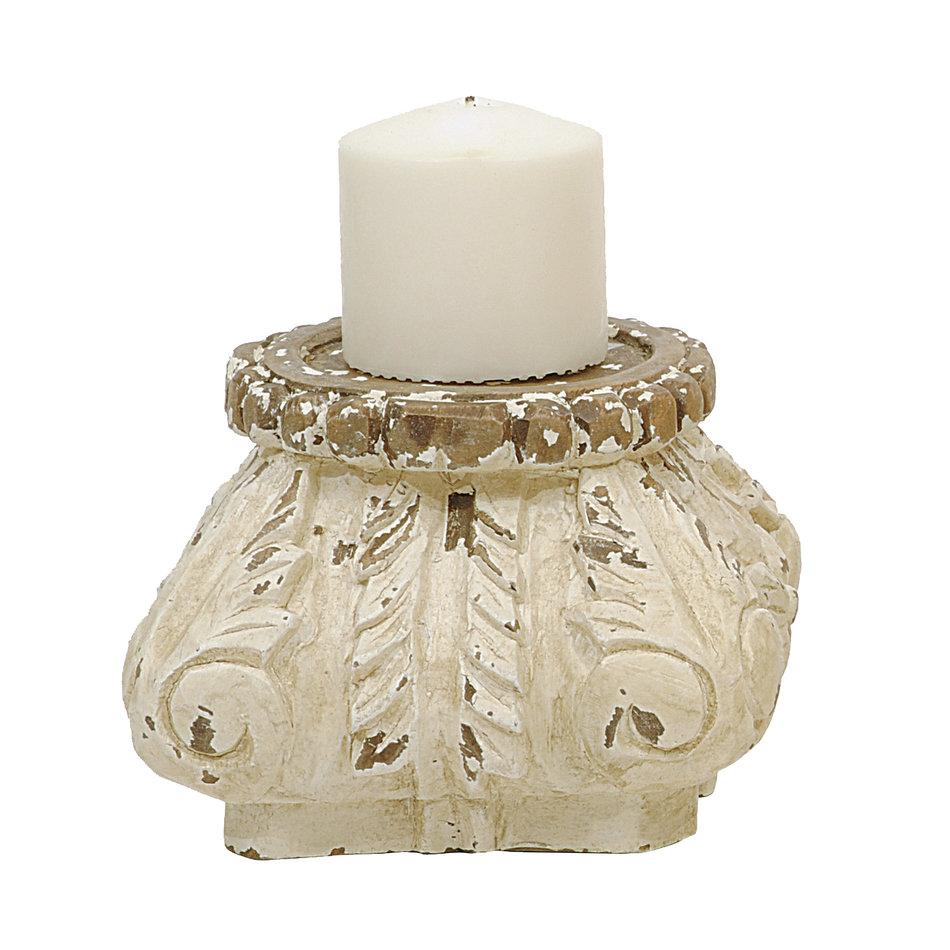 Brocante candlestick - Wood - Offwhite