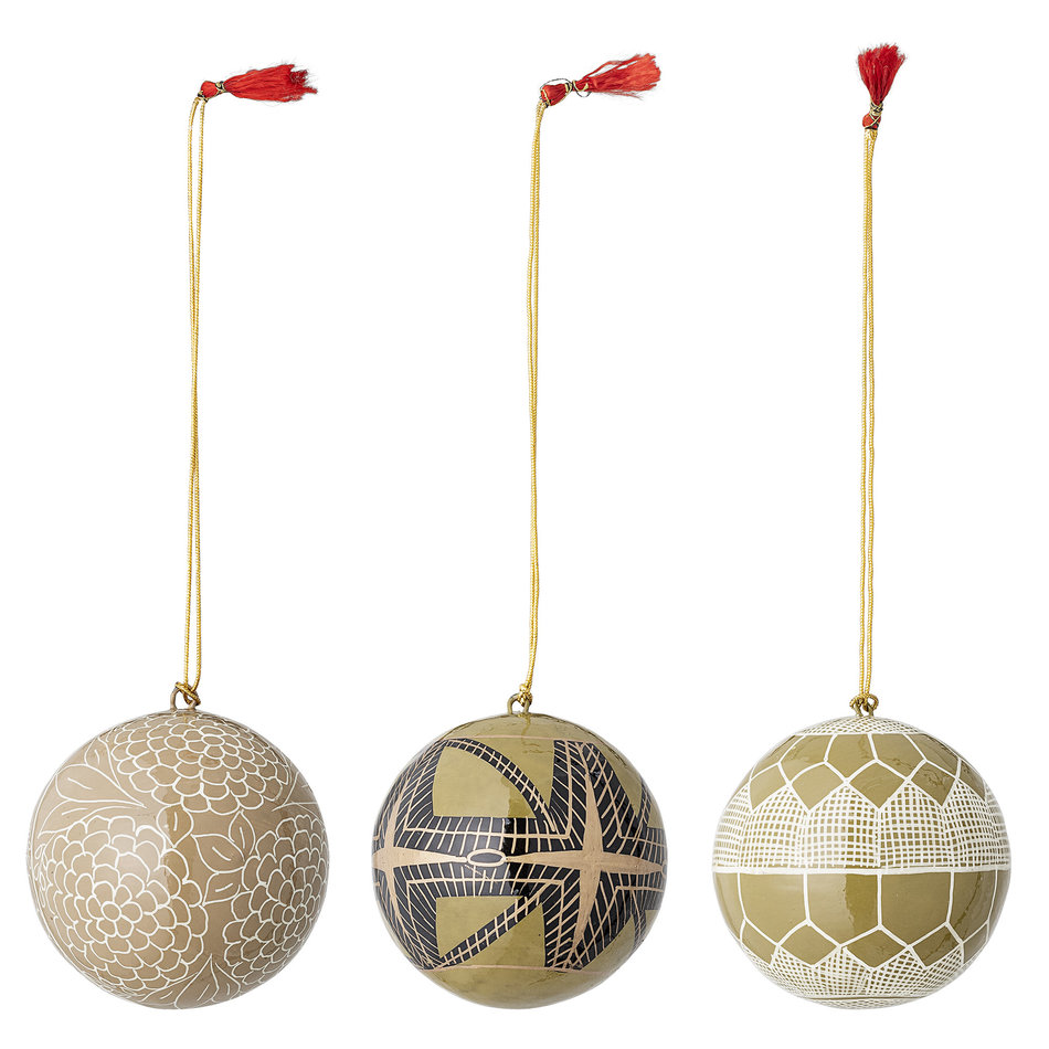 Paper mache -  Christmas baubles - set of 3