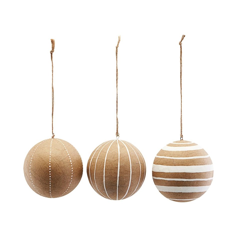 3 Paper Christmas baubles / white - Ø 10 cm