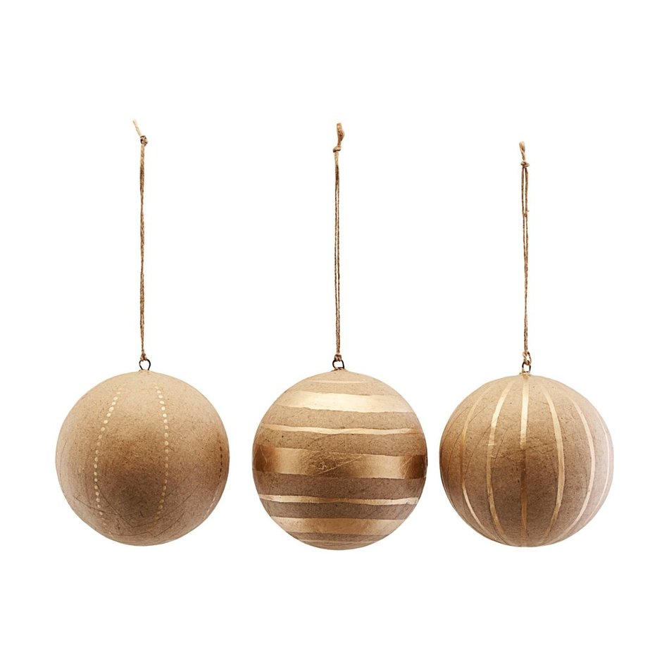 3 craft kerstballen / goud - Ø 10 cm