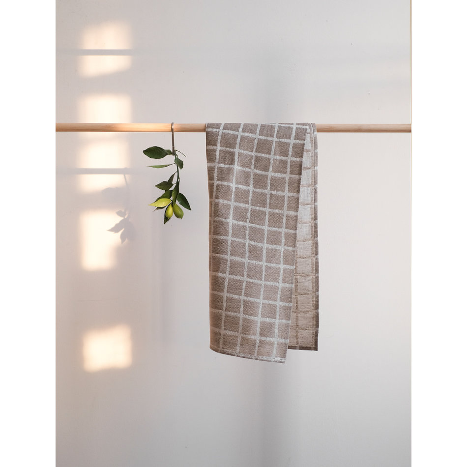 Linen tea towel - Rutig - Brown
