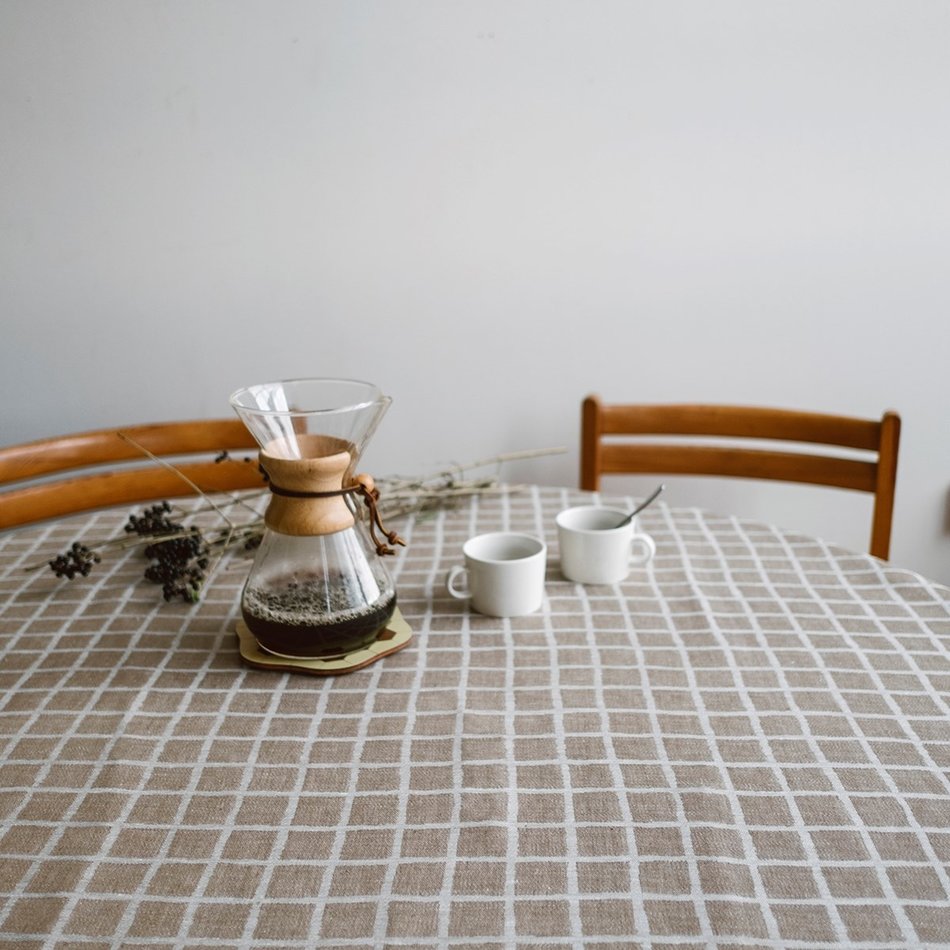 Tablecloth Rutig - Linen - Brown