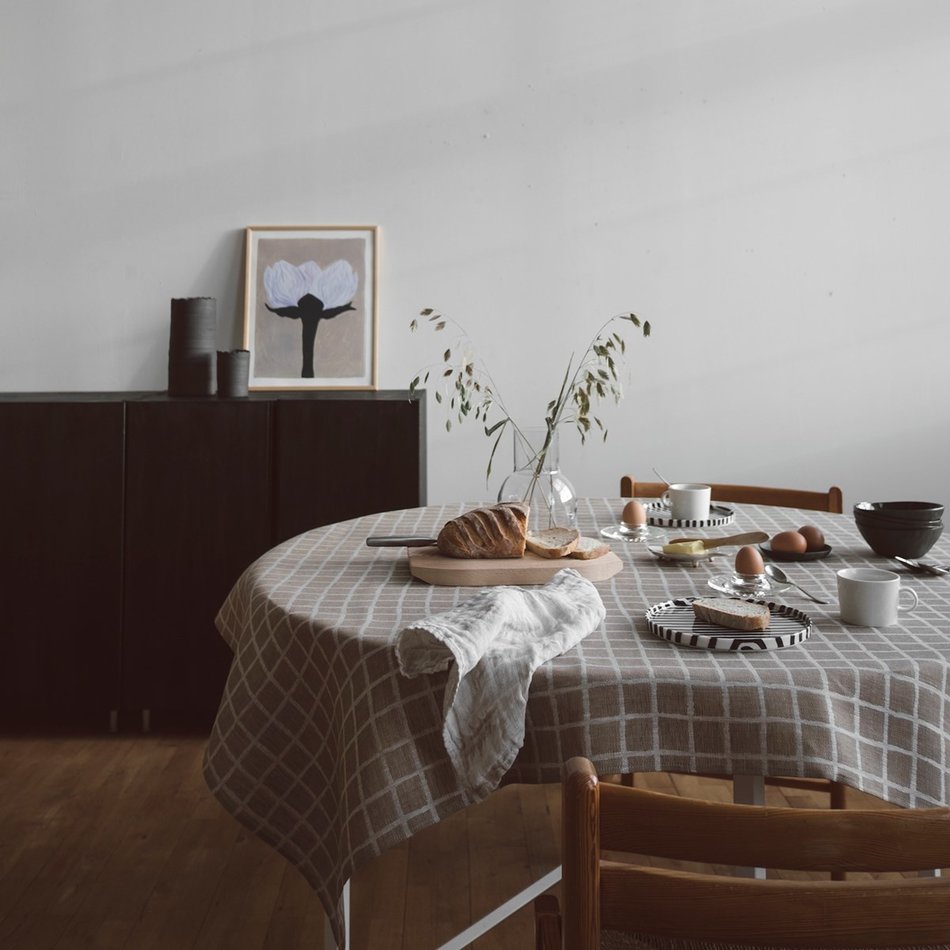 Tablecloth Rutig - Linen - Brown