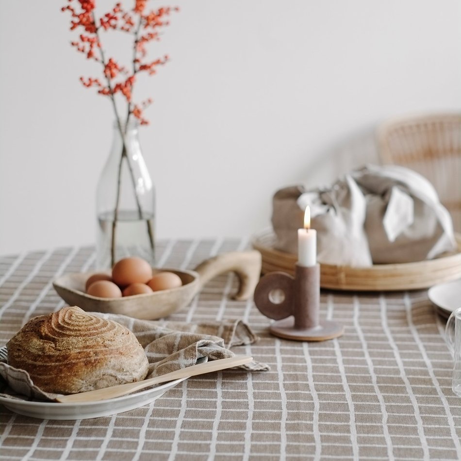 Tablecloth Rutig - Linen - Brown