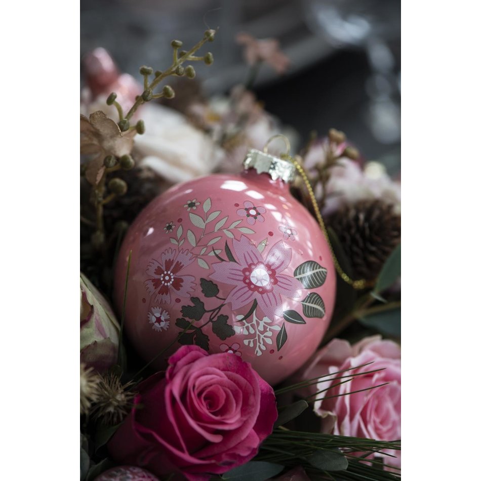 Kerstbal bloemen - Set van 3