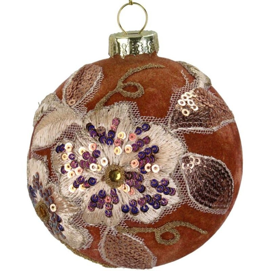 Velvet ornament - Flowers - Amber