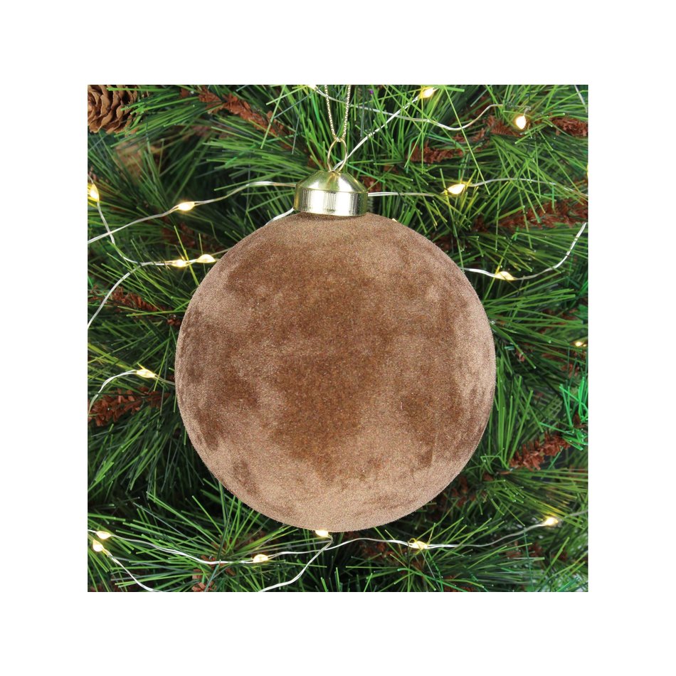 Fluweel kerstbal - Bruin - Ø 10 cm