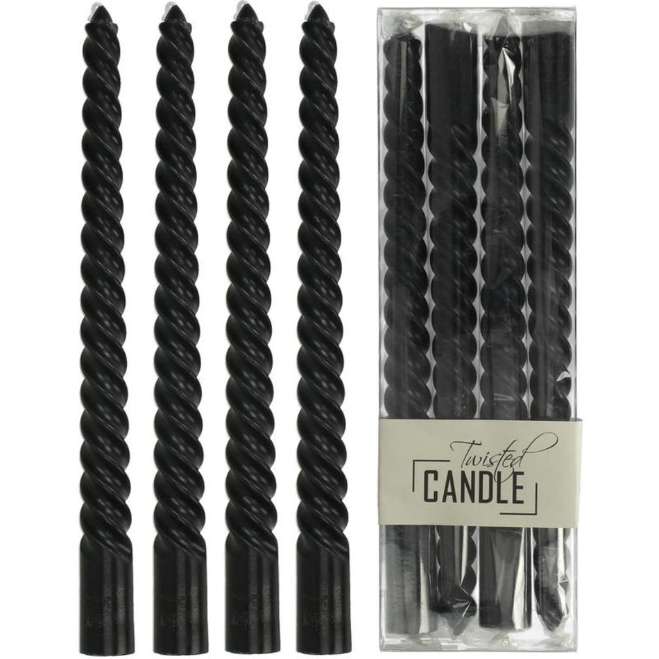 Twisted candle - Zwart - 4 pcs