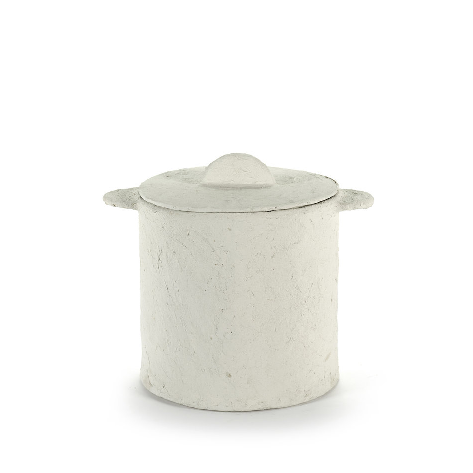 Pot met deksel - Papier mache - Offwhite