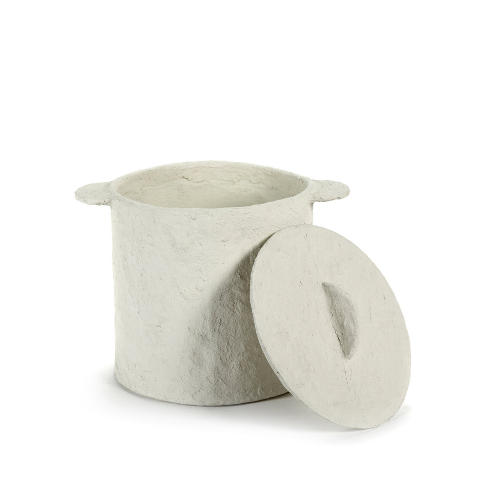 Pot met deksel - Papier mache - Offwhite