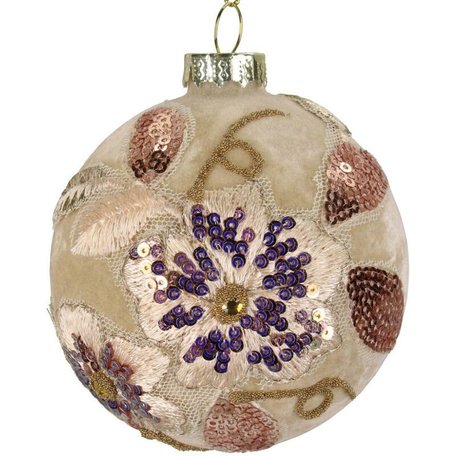 Velvet ornament - Flowers - Beige